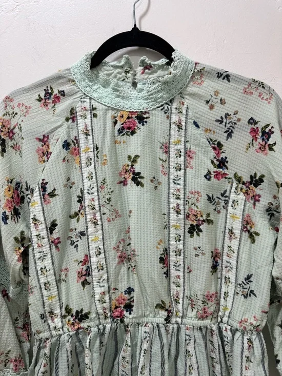Anthropologie Hemant & Nandita Amour Floral Lace Blouse Top Mint Green Medium - Picture 5 of 15